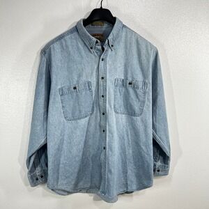 Vtg 90s Adirondack Savile Row Denim Shirt Men XXL Light Wash 90s Cotton Workwear